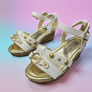 Michael Kors Kids White Gold Sandals Size 6 MK Logo Summer Shoes BN